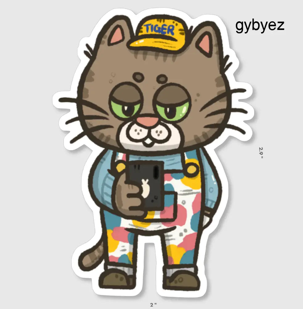Cat with Overalls Vinyl Sticker - Sticker